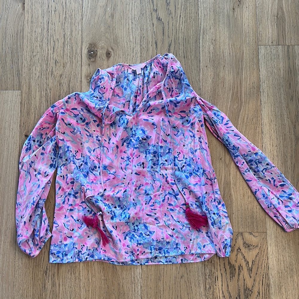 Floral Pink and Blue Blouse